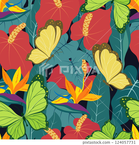 pattern with anthurium and strelitzia pattern with anthurium and strelitzia 124057731