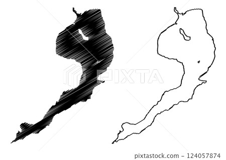 Lake Small Prespa (Albania, Greece, Hellenic Republic) map vector illustration, scribble sketch Little or Malo Prespansko Ezero map 124057874