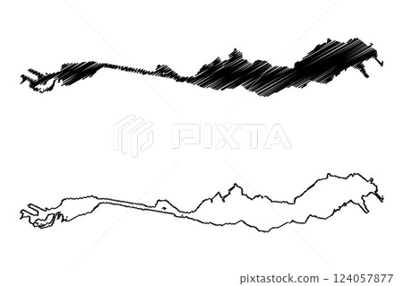 Lake Varna and Beloslav (Republic of Bulgaria) map vector illustration, scribble sketch Varnensko and Beloslavsko ezero map 124057877