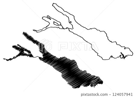 Lake Constance (Germany, Switzerland, Austria) map vector illustration, scribble sketch Upper and Lower Lake Constance, Bodensee map 124057941