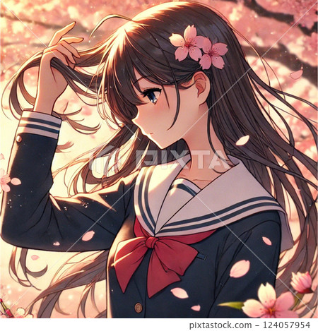 Combing my hair in the spring breeze. 124057954