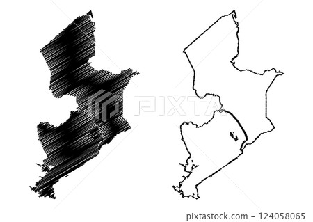 IJsselmeer and Markermeer lake (Kingdom of the Netherlands) map vector illustration, scribble sketch Lake IJssel and Markermeer map 124058065