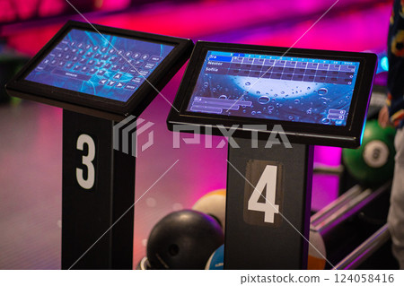 Modern screen, bowling screen with touch screen background. clipping path 124058416