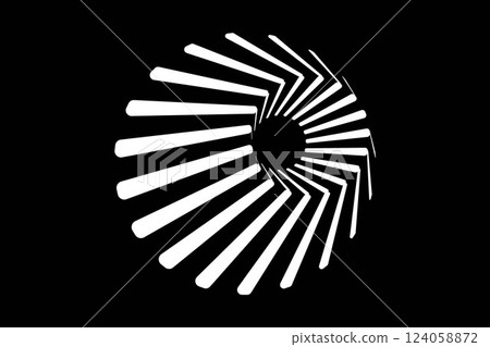 Logo business design, frustum of cone. 3d geometric shape in op art style, minimal vector radial optical art isoalted on black background 124058872