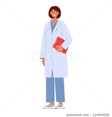 Woman doctor physician or gynecologist cartoon character wearing uniform standing isolated on white 124059260