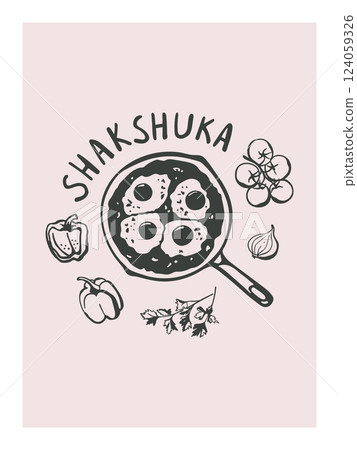 Traditional jewish meal shakshuka in hand drawn style 124059326