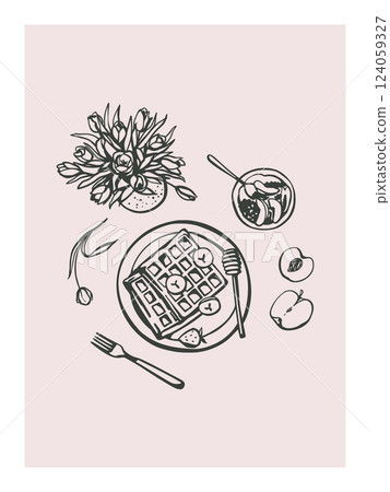 Hand drawn breakfast meal design 124059327
