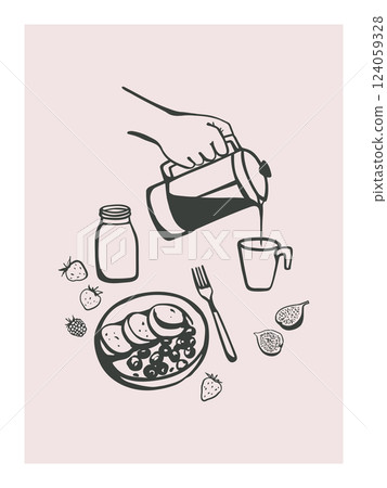 Hand drawn breakfast meal illustration set 124059328