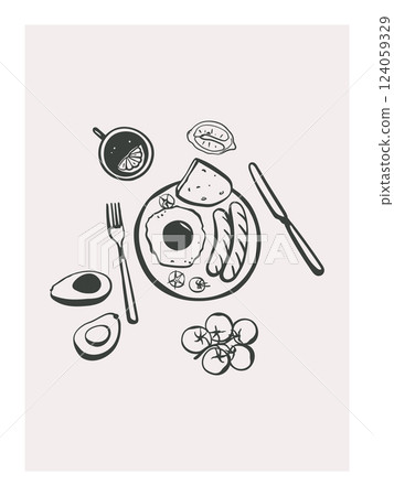 Hand drawn breakfast meal illustration 124059329