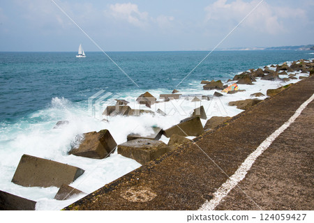 Dam near Saint Jean de Luz with colourful stone Dam near Saint Jean de Luz with colourful stone 124059427