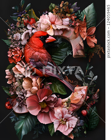 Floral tropical letter C with palm leaves and flowers. floral monogram for design Floral tropical letter C with palm leaves and flowers. floral monogram for design 124059465