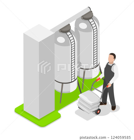 3D Isometric Flat Vector Illustration of Wheat Manufacture Process, Manufacturing Stages. Item 1 3D Isometric Flat Vector Illustration of Wheat Manufacture Process, Manufacturing Stages. Item 1 124059585