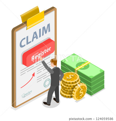 3D Isometric Flat Vector Set of Compensation Scenes, Service Request. Item 5 3D Isometric Flat Vector Set of Compensation Scenes, Service Request. Item 5 124059586