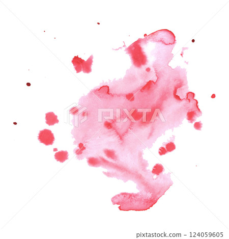 Abstract pink watercolor stain with paint splashes. Liquid watercolor paint stains on white background. Textured background with splashes Abstract pink watercolor stain with paint splashes. Liquid watercolor paint stains on white background. Textured background with splashes 124059605