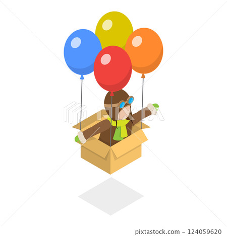 3D Isometric Flat Vector Illustration of Soaring in the Sky, Happy Children Flying High with Bright Balloons. Item 3 3D Isometric Flat Vector Illustration of Soaring in the Sky, Happy Children Flying High with Bright Balloons. Item 3 124059620