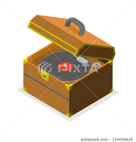 3D Isometric Flat Vector Set of Vintage Gramophones, Retro Music Equipment. Item 2 124059626
