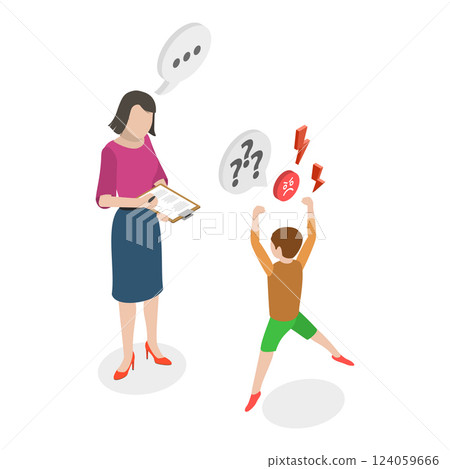 3D Isometric Flat Vector Illustration of Kids Emotional Management, Attention Deficit Hyperactivity Disorder. Item 1 124059666