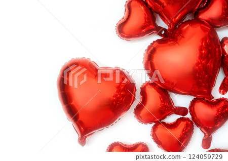 White background for text and foil balloons in the shape of hearts White background for text and foil balloons in the shape of hearts 124059729