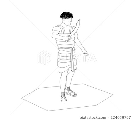 warrior character, contour visualization, 3D illustration, sketch, outline warrior character, contour visualization, 3D illustration, sketch, outline 124059797