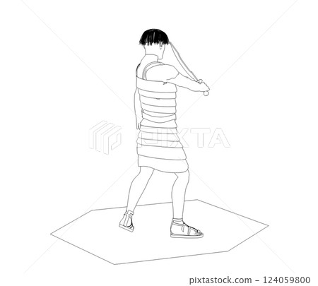 warrior character, contour visualization, 3D illustration, sketch, outline 124059800