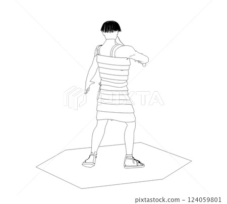 warrior character, contour visualization, 3D illustration, sketch, outline 124059801