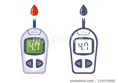 Glucometer. Blood sugar test. Medical device for monitoring blood glucose levels at home. 124059982