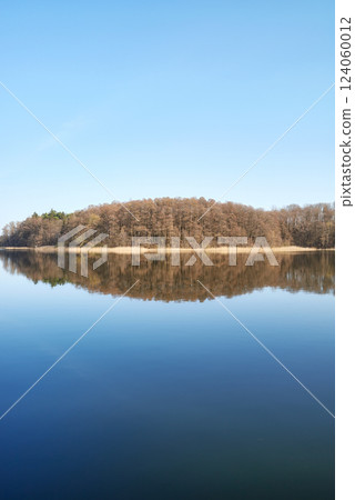 Panoramic symmetrical view of Lake Barlinek, West Pomeranian Voivodeship, Poland. Panoramic symmetrical view of Lake Barlinek, West Pomeranian Voivodeship, Poland. 124060012