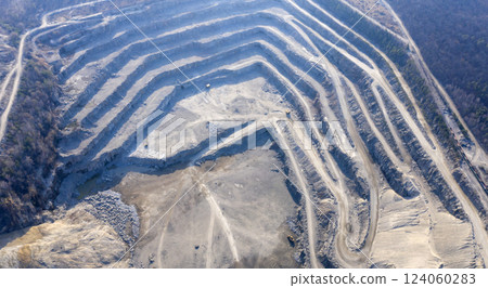 Open pit granite quarry, view from above 124060283