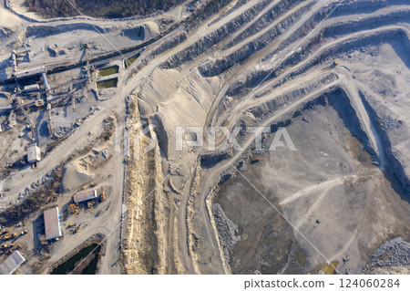 Open pit granite quarry, view from above Open pit granite quarry, view from above 124060284