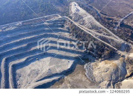 Open pit granite quarry, view from above Open pit granite quarry, view from above 124060295