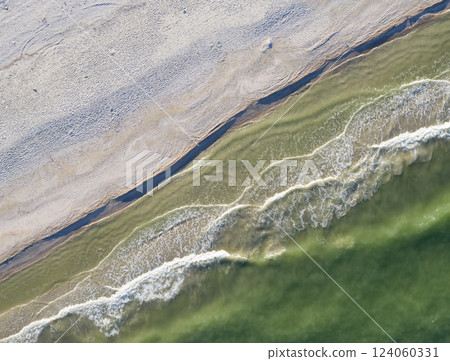 beach on the seashore, view from above beach on the seashore, view from above 124060331