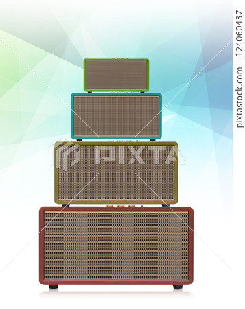 large and small four rectangular loudspeakers stack on white floor, gradient green and blue background, technology, object, fashion, modern, decoration, copy space large and small four rectangular loudspeakers stack on white floor, gradient green and blue background, technology, object, fashion, modern, decoration, copy space 124060437