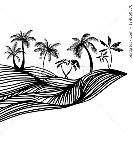 Graphic abstraction of palm tree. hand drawn. Not AI, Vector illustration. 124060570