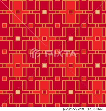 Vector seamless red pattern in asian style. Vector Chineese seamless pattern for holiday. Abstract Geometric Ornament. 124060665