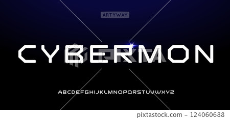 Futuristic cyber font with sleek, modern design and glowing accents. Perfect for tech logo, sci-fi headline of digital media projects. High-tech typography. Vector typeset. Futuristic cyber font with sleek, modern design and glowing accents. Perfect for tech logo, sci-fi headline of digital media projects. High-tech typography. Vector typeset. 124060688