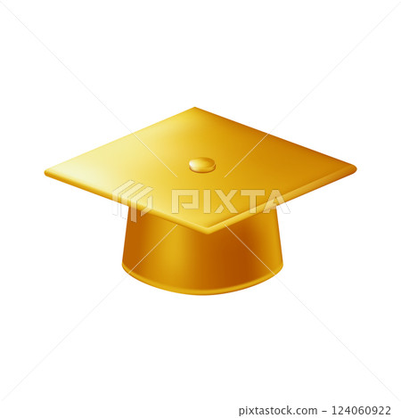 Realistic gold graduate cap. 3D Graduation Doctoral hat. 124060922