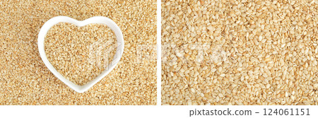Sesame seeds as a background. Top view. Flat lay Sesame seeds as a background. Top view. Flat lay 124061151