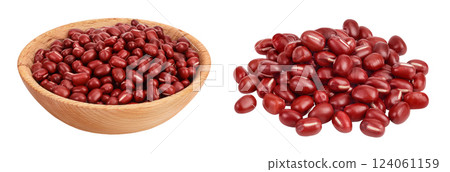 Red adzuki beans in wooden bowl isolated on white background 124061159