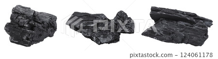 Natural wooden charcoal isolated on white background with full depth of field 124061178