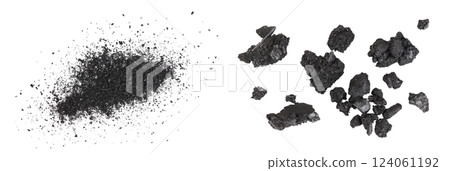 Pile of coal carbon or charcoal dust isolated on white background 124061192