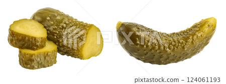 Marinated pickled cucumber isolated on white background with  full depth of field 124061193
