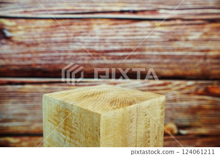 Wooden podium stand for product display on wooden background Wooden podium stand for product display on wooden background 124061211