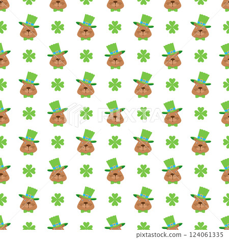 Capybara Patrick's Day Cute Cartoon Pattern, Ireland Vector 124061335