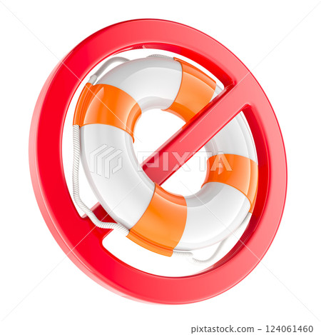 Forbidden sign with lifebelt, 3D rendering 124061460