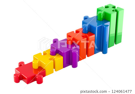 Stairs or growth chart from colored puzzle. 3D rendering Stairs or growth chart from colored puzzle. 3D rendering 124061477