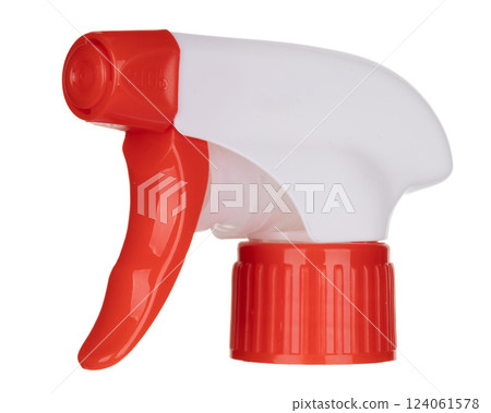 White and Red Plastic Spray Nozzle Side View 124061578