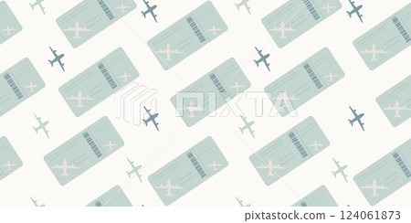 Seamless pattern of plane tickets. Airplane boarding pass in flat style. Illustration isolated on light background. Seamless pattern of plane tickets. Airplane boarding pass in flat style. Illustration isolated on light background. 124061873