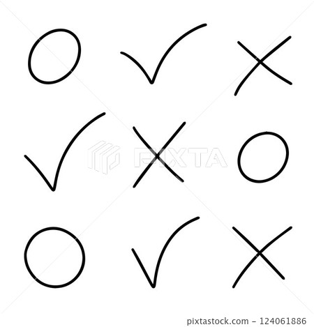 Tic Tac Toe, Check Marks Hand Drawn Grid Doodle Template Vector Illustration Tic Tac Toe, Check Marks Hand Drawn Grid Doodle Template Vector Illustration 124061886