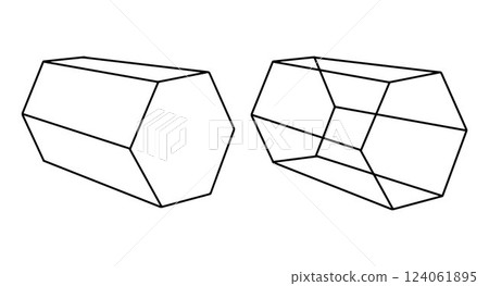 Black linear hexagonal prisms for game, icon, mobile, ui, web, education. doodle style. Hexagons on white background. Vector 124061895