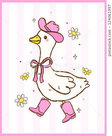 Cute Retro Cowgirl Silly Goose with cowboy hat and boots Cartoon Playful Western Goose Hand drawn Cute Retro Cowgirl Silly Goose with cowboy hat and boots Cartoon Playful Western Goose Hand drawn 124061997